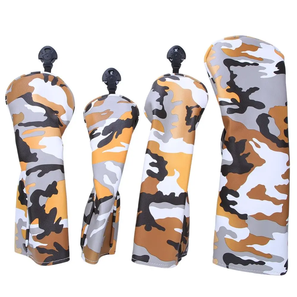 4PCS PU Leather Camouflage Waterproof Thicken Lining Golf Putter Head Cover Wooden Club Headcovers Accessory(Camouflage Yellow )