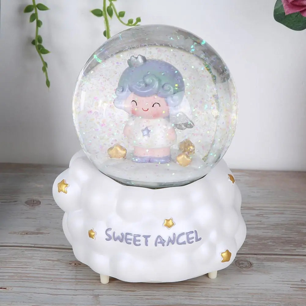 Innovative Beautiful Crystal Ball Music Box Musical Resin Craft Home Decoration Ornament(Angel with White Base )