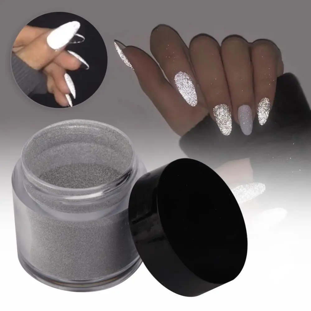 Professional Nail Reflective Powders Decor Manicure Dipping Pigment Dust for Nail Art Decoration 20g(Pink Gray )