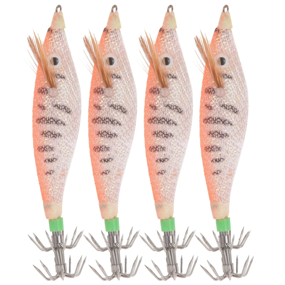 4Pcs Artificial Simulation ABS Fishing Lure Bait Dual Squid Hook with Luminous Stick Slot(orange )