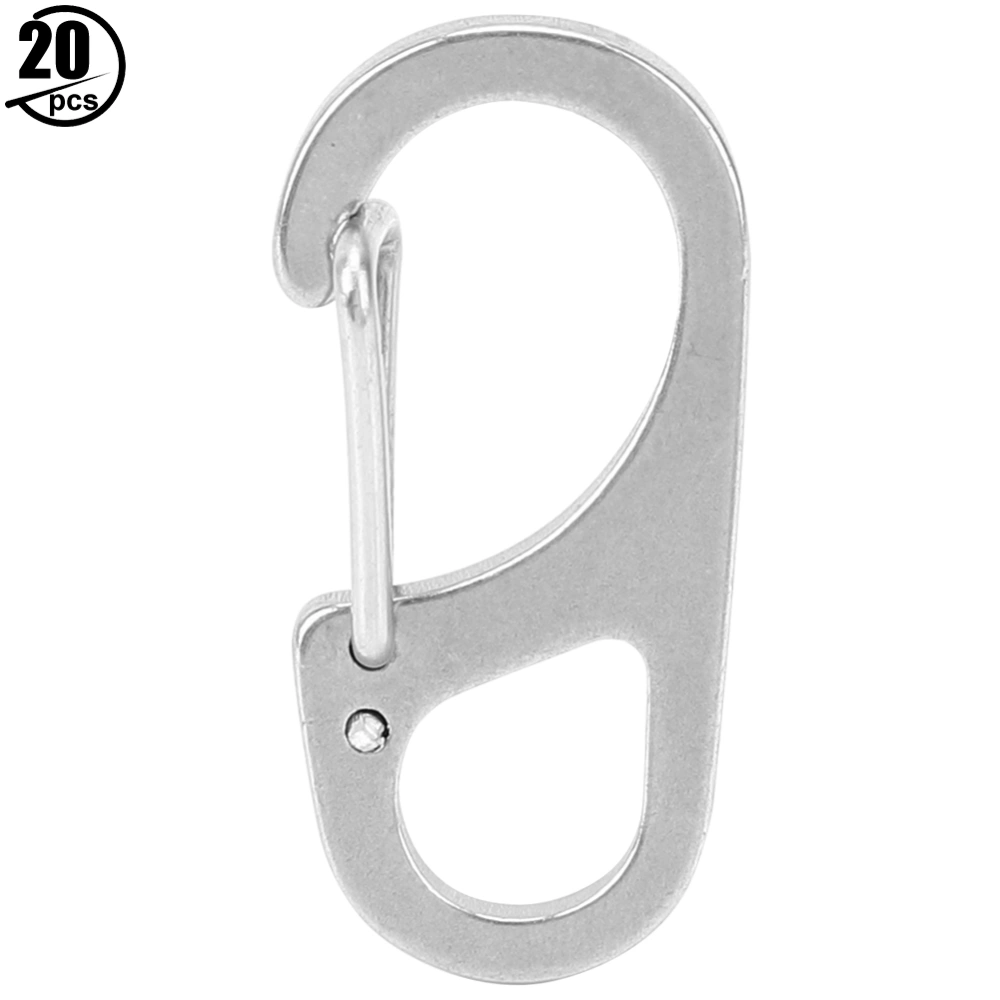 20Pcs Outdoor Stainless Steel Mini Keyring Ring Key Chain for Climbing Camping(silver )