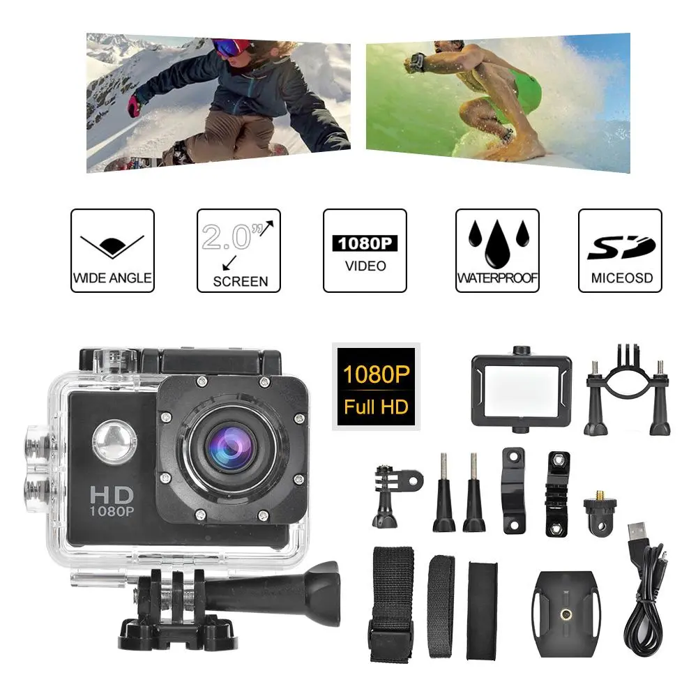 A7 ABS Black Outdoor HD-1080P Full High Definition Waterproof Video Action Camera Diving Sports Camcorder