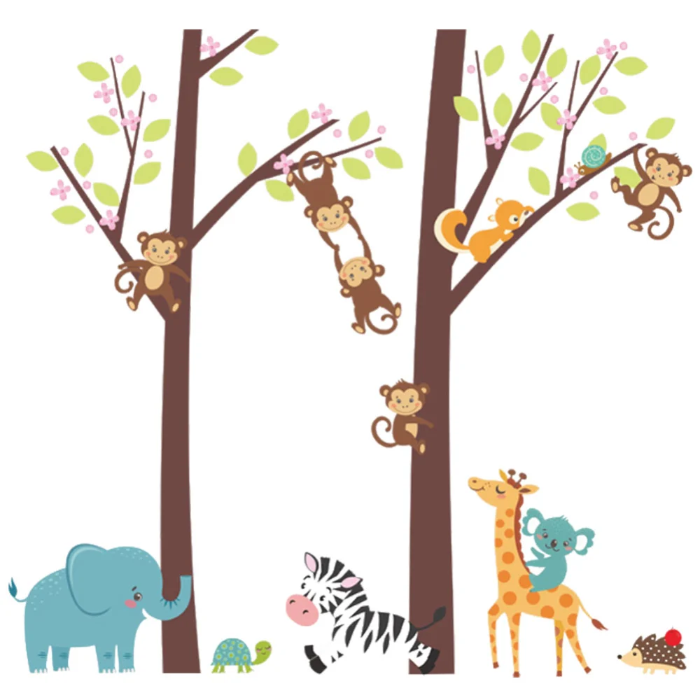 DIY Cute Cartoon Monkey Giraffe Animal Wall Stickers Decoration for Living Room Kid Bedroom