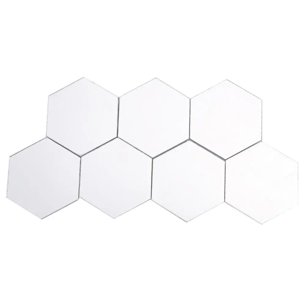 Household DIY Acrylic Hexagonal Removable Mirror Wall Sticker Self Adhesive Stickers Decoration 46x40x23mm Silver