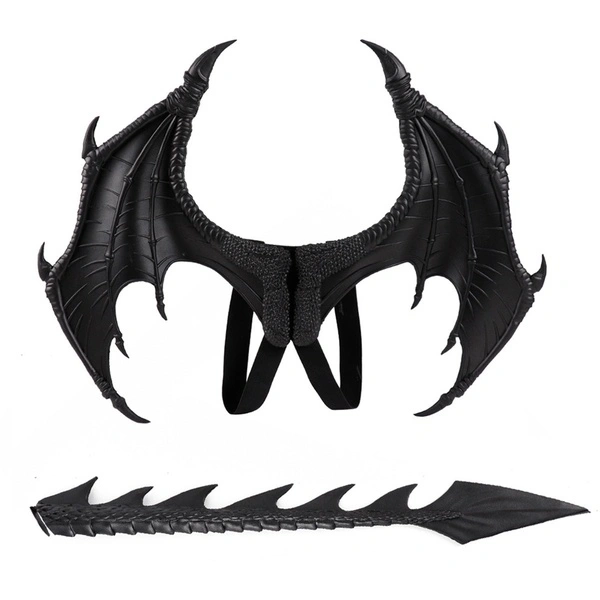 Dragon Costume Halloween Christmas Gift Carnival Party Cosplay Set Wing and Tail (Black)