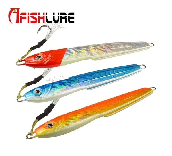 Lead jig with iron plate hook metal jigging metal lure hard fishing lure boat (Blue 160g)