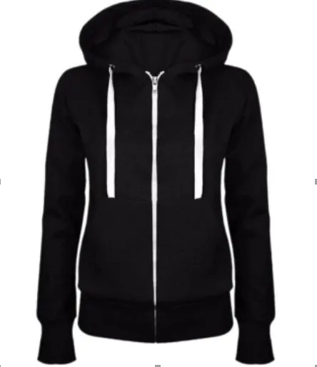 Women Sprint Autumn Jacket Long Sleeve Zipper Hoodies Black-M