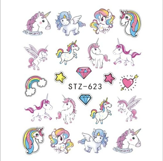 Nail Sticker Water Transfer Decals Unicorn Cartoon Watermark Nail Art Decoration (STZ-637)