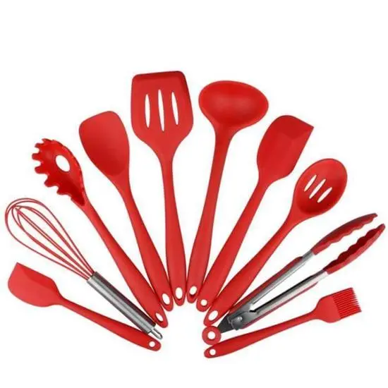 10pcs Silicone Kitchenware Spoonula, Brush, Whisk, Spatula, Ladle, Slotted Turner and Spoon,