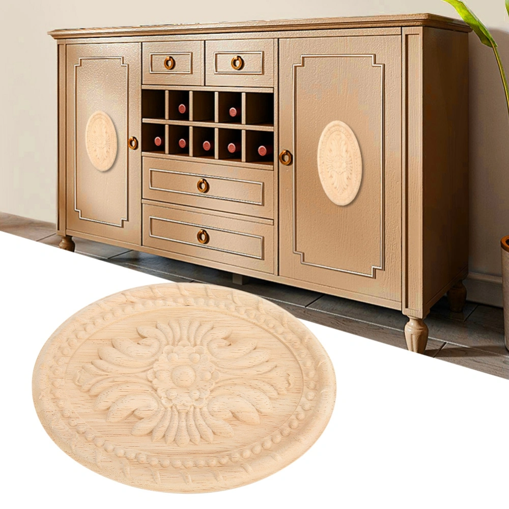 Wooden Carved Onlay Applique Oval Carving Decal Unpainted Home Furniture Decor