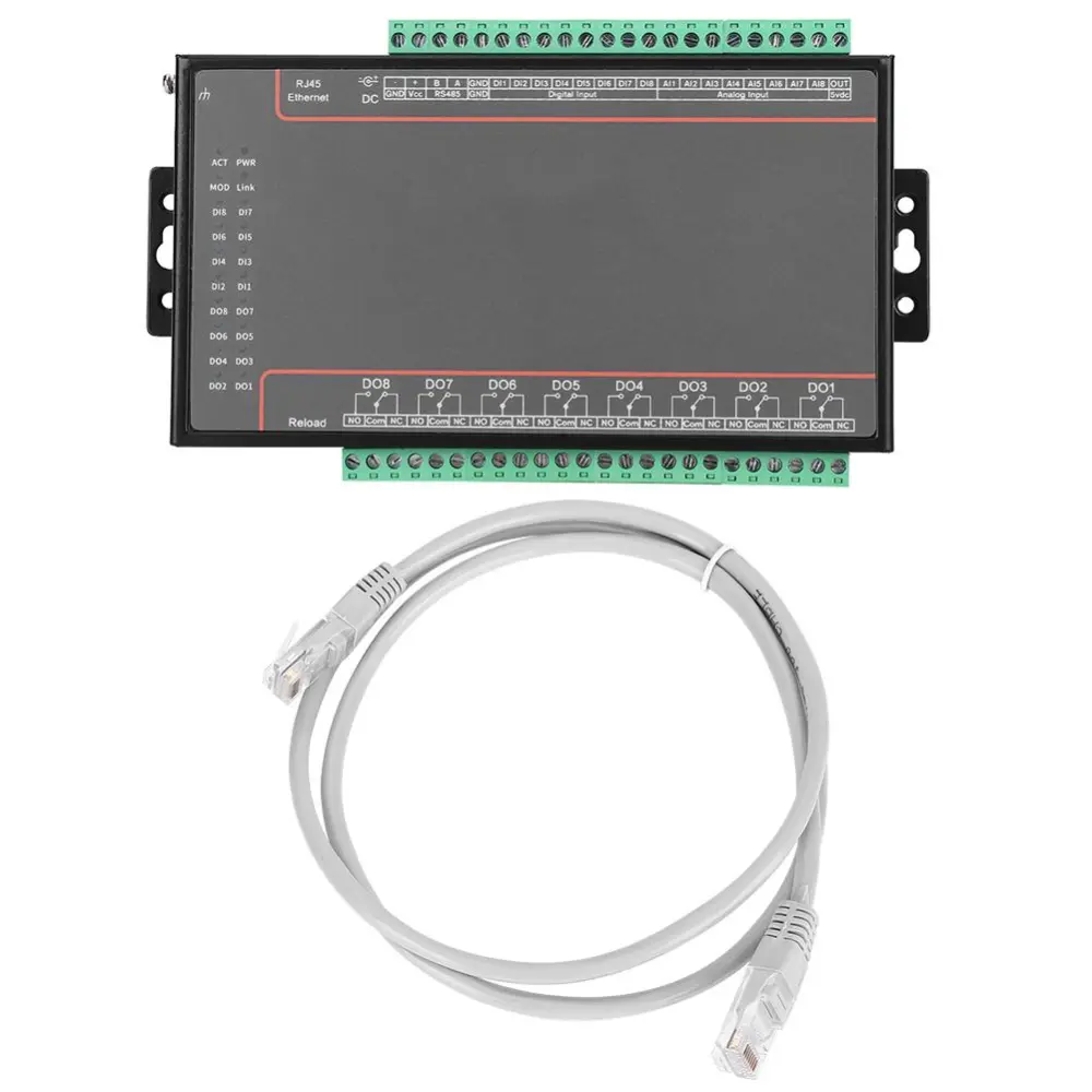 Remote I/O Relay Controller 8 Ports RS485 Ethernet Control Switch with Serial Wiring Cable