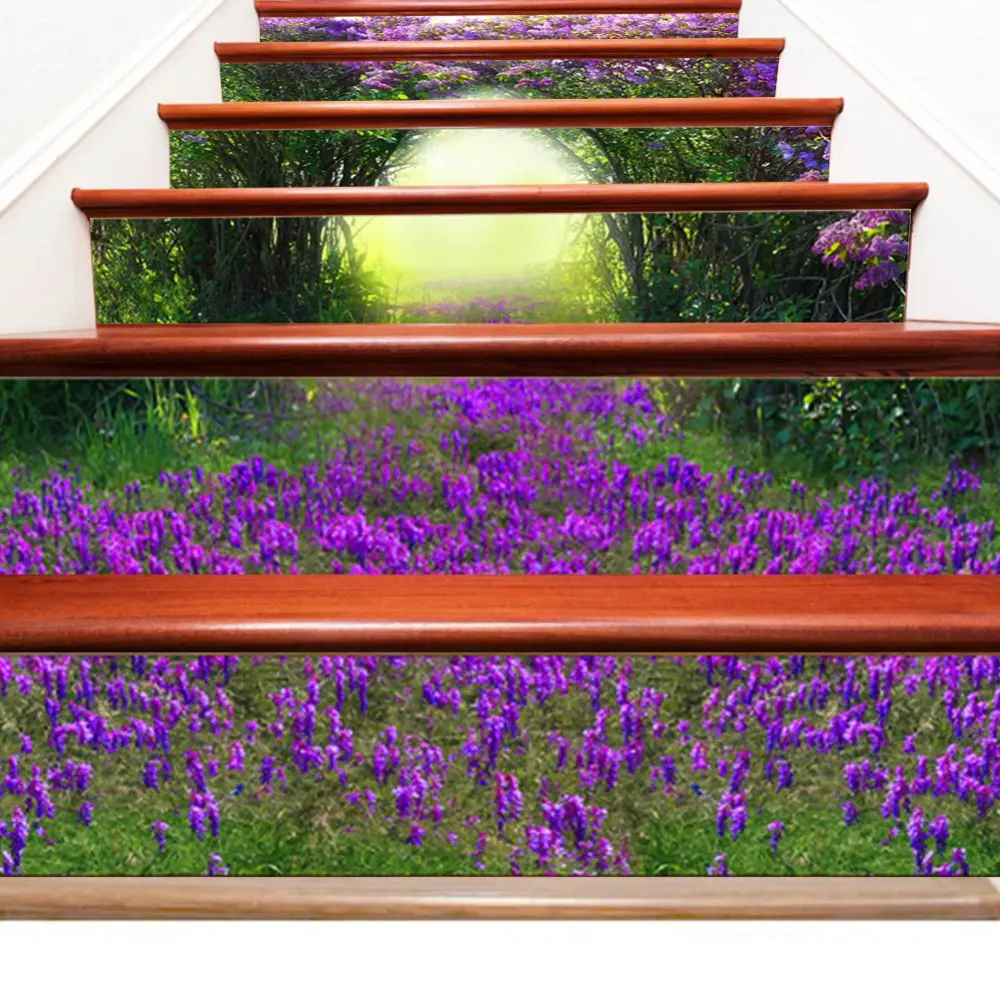 3D Purple Flower Pattern Stair Sticker Removable Wall Decal Wallpaper Home Decor