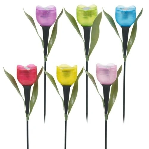 1pcs Garden Tulip Flower Shape LED Solar Powered Lights Outdoor Yard Standing Decor (Blue)