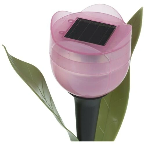 1pcs Garden Tulip Flower Shape LED Solar Powered Lights Outdoor Yard Standing Decor (Pink)