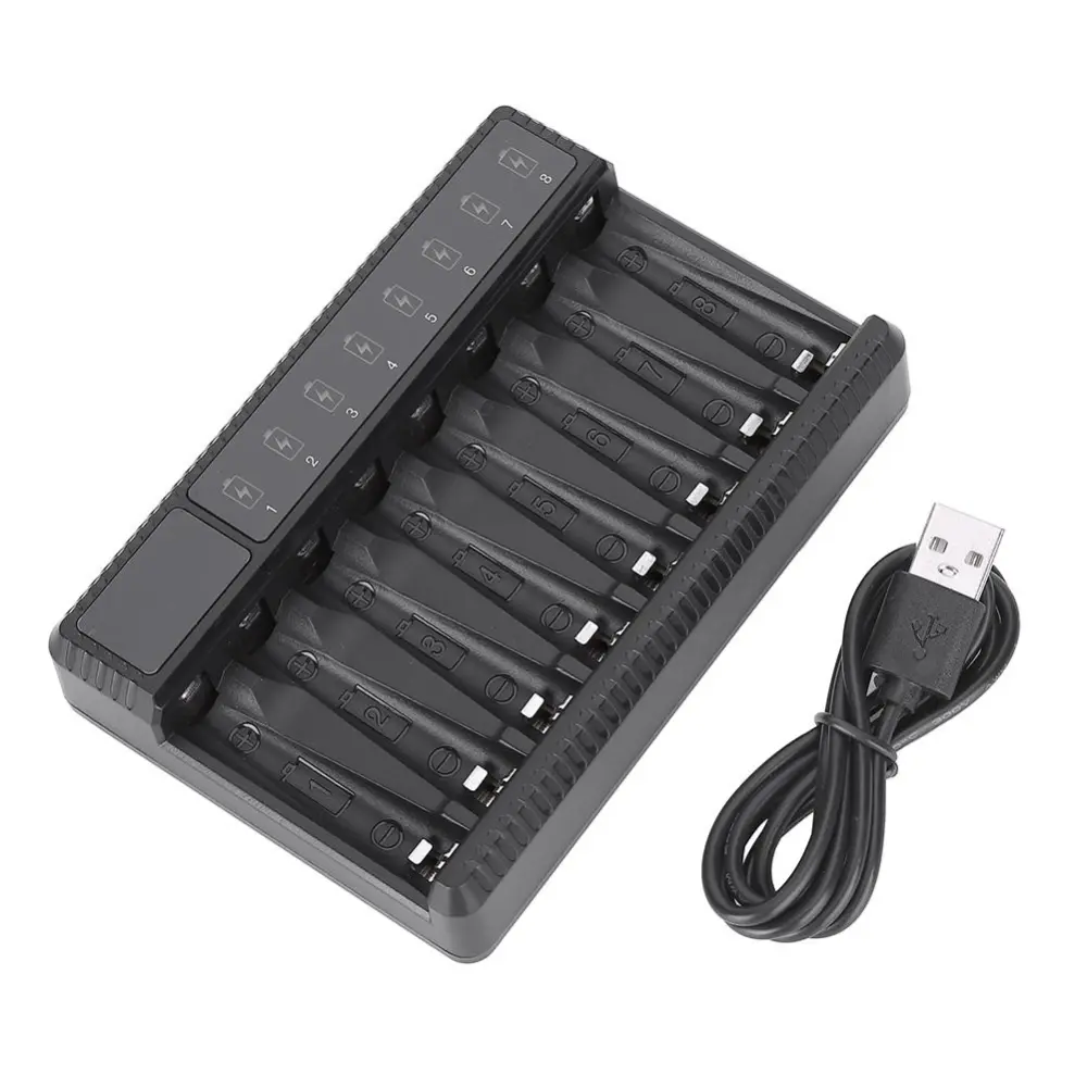 SEIVI Black PC Intelligent Protection Portable Travel Smart Display USB Eight Slot Battery Charger for Ni-MH Ni-Cd AA AAA Charging