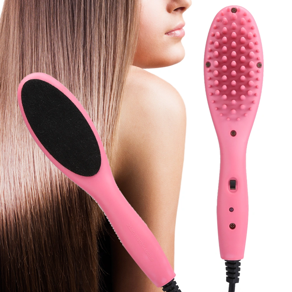 Mini Electric Hairbrush Fast Heating Hair Comb Hair Straightening Comb Pink EU Plug 220V