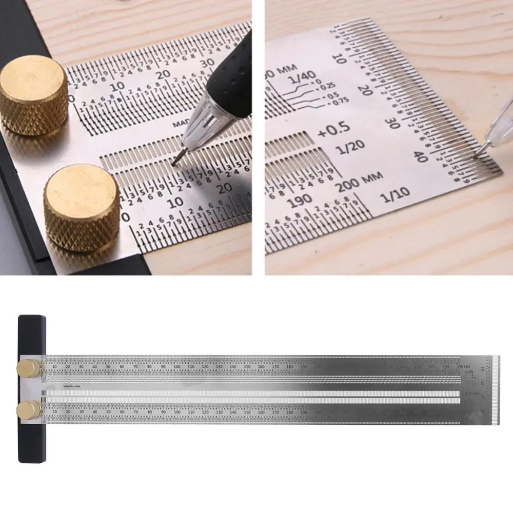 Stainless Steel T Type Hole Ruler Scribing Gauge Woodworking Marking Measuring Tool(300mm )