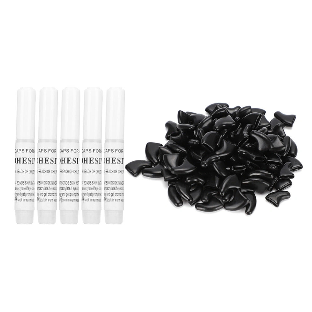 100pcs Soft Cat Nail Caps Pet Paws Claws Nail Protector Nails Cover w/5 Adhesive Glue (Black M)