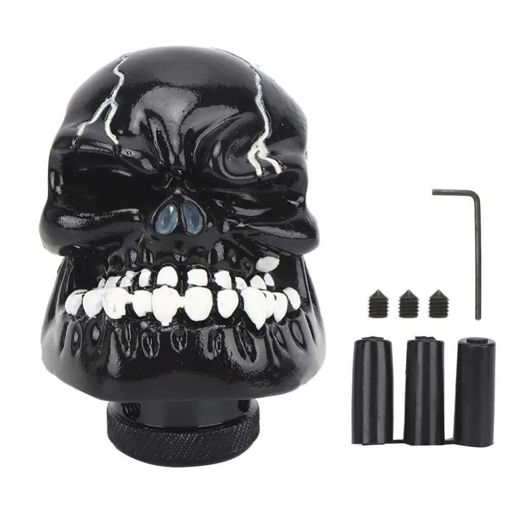 Skull Head Stick Manual Shift Knob Lever Modified Shifter Gear 8MM / 10MM / 12MM Adapters(Black )