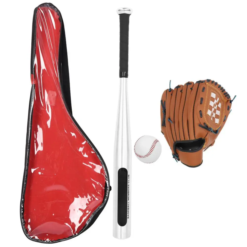 Lightweight Aluminium Alloy Baseball Bat PVC Leather Glove Ball Children Using Baseball Set(Baseball 3PCS(with Brown Gloves) )