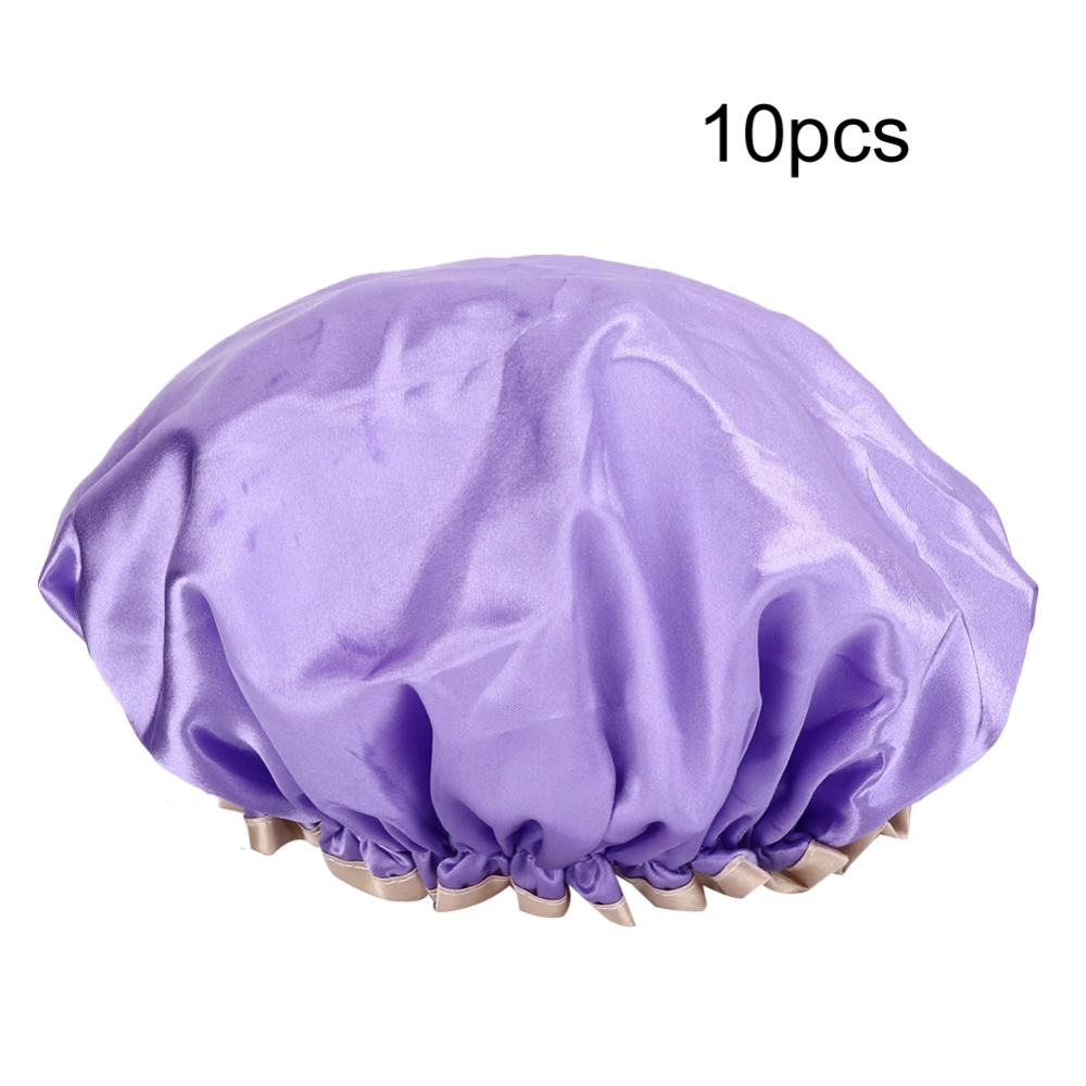 10Pcs Women Shower Cap Waterproof Anti-Smoke Hat for Bathroom Kitchen 27cm/10.6in(Purple )