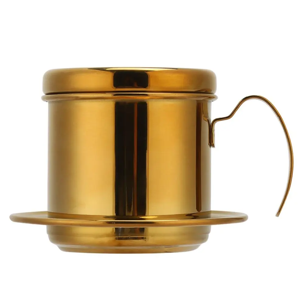 Stainless Steel Vietnamese Style Coffee Maker Pot Coffee Drip Brewer for Home Kitchen Office Outdoor(Gold )