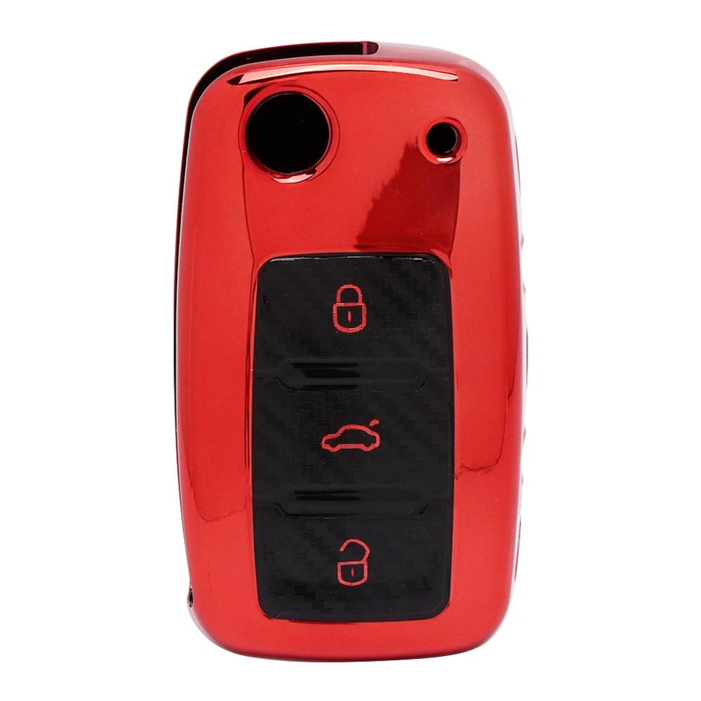 TPU Car Key Cover Carbon Fiber Texture Intelligent Key Protection Fits for R32 2002-2012(Red)