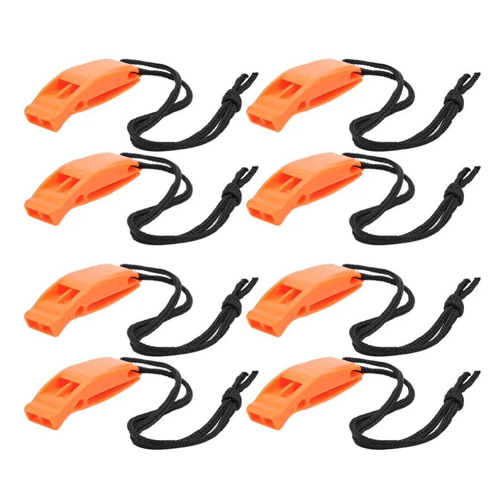 8PCS KS-923 Plastic Water Sports Emergency Survival Outdoor Double Frequency Multifunction Whistle Accessory(Orange )