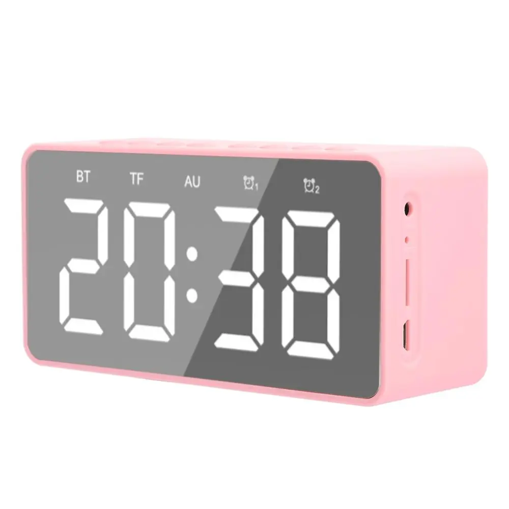 BT506F Speaker Portable Bluetooth Mini Speaker FM Wireless
    Music Mirror with Time Display Clock Alarm
    Loudspeaker(Pink
    FM )