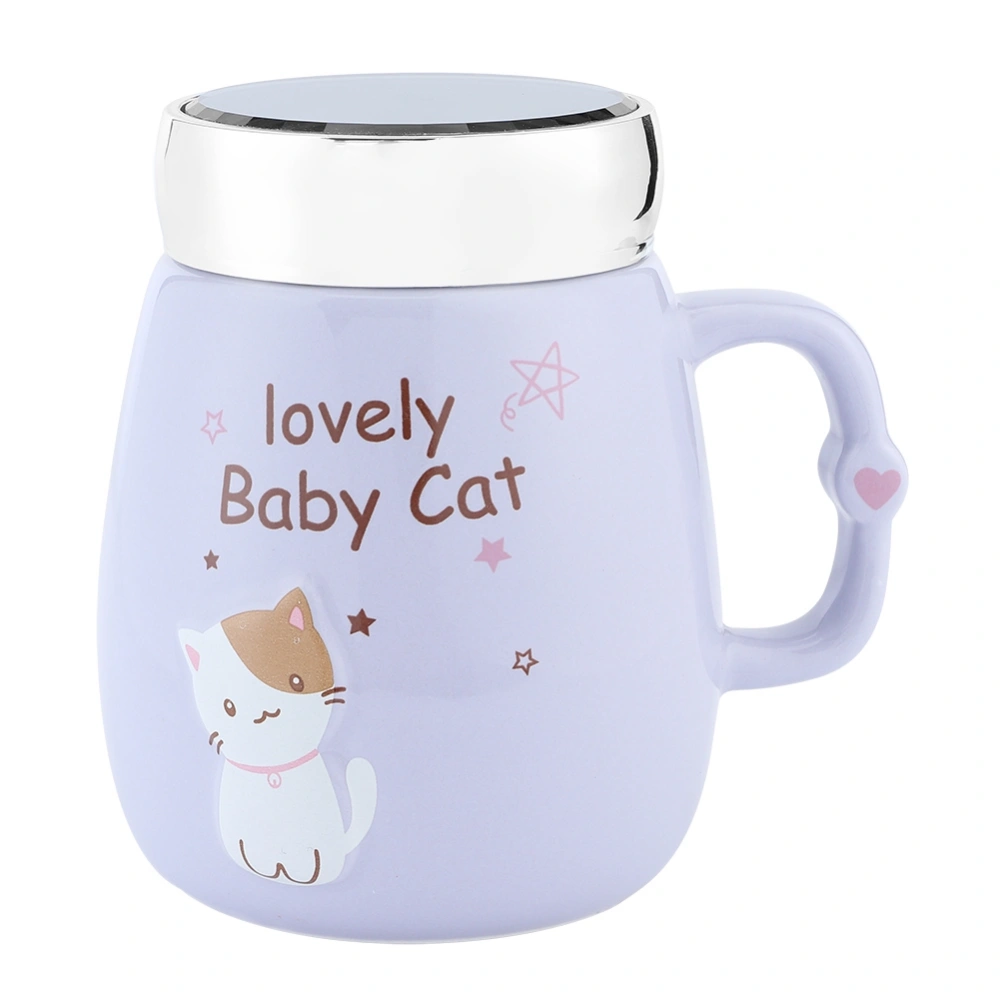 500ml Cute Animal Pattern Large Capacity Ceramic Cup Mug with Lid for Home Office(Purple 500ml)