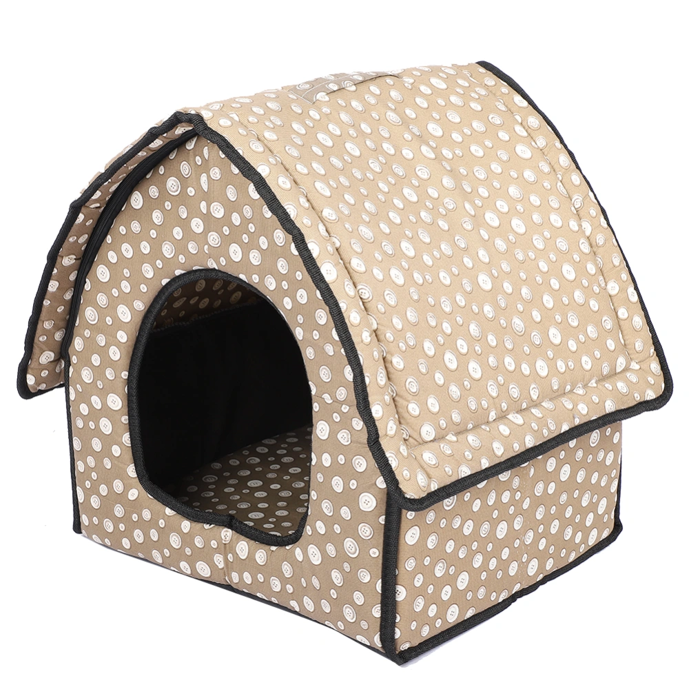 Cat Dog Kennel Washable Removable Nest House Shape Pet Bed Cage for Sleeping Playing(Buttons Pattern Gray )