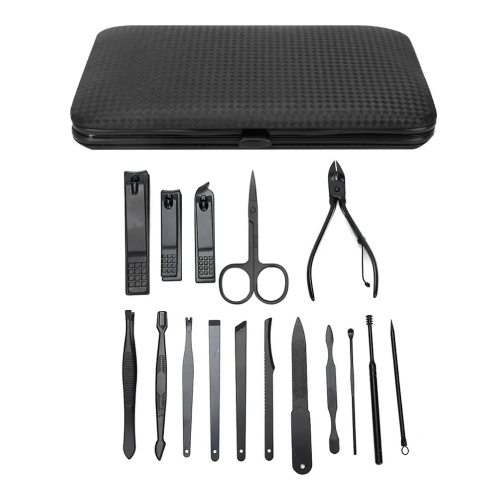 16pcs Stainless Steel Nail Clipper Eyebrow Scissors Dead Skin Pusher Manicure Tool Set(Red Bottom )