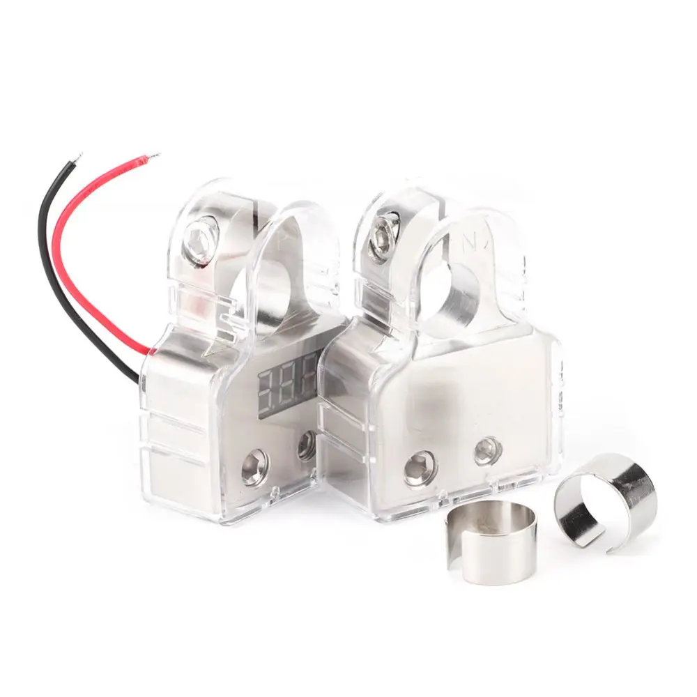 Pair 0/4/8 AWG Battery Terminal Connectors with Voltmeter Battery Post Clamp for Car Caravan Marine Boat Motorhome