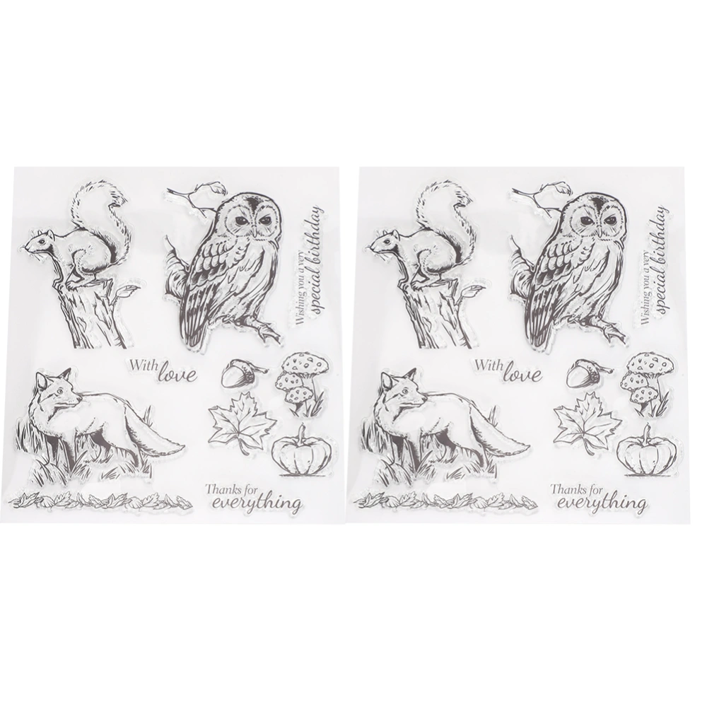 2Pcs Transparent Stamp Rubber Stamp DIY Journal Owl Squirrel Fox Pattern Seal T1672