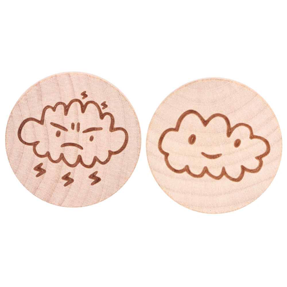 2Pcs Wooden Round Shape Bottle Opener Wood Fridge Magnet Decoration Kitchen Accessories(Smile + Thunder )