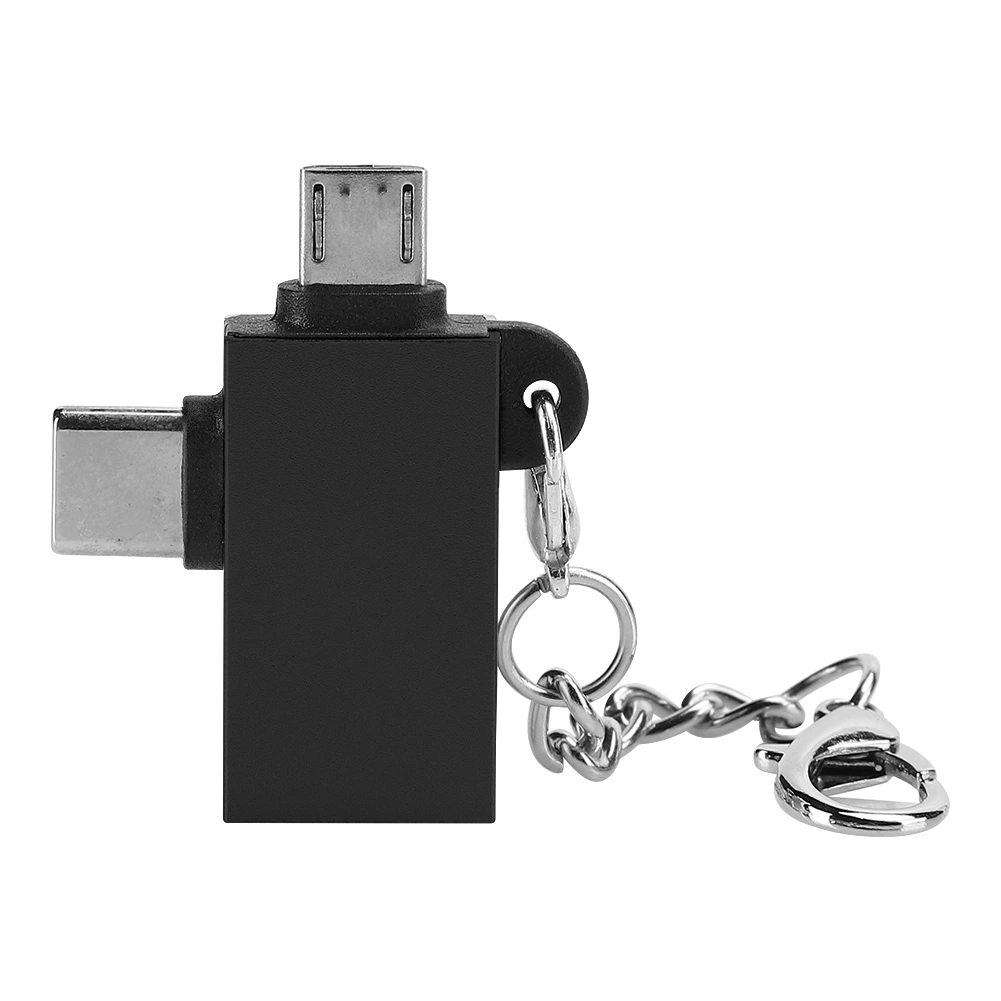 2PCS 2-in-1 USB OTG Adapter with USB 3.0 Interface USB to Type-C Adapter Converter for Android(Black with Chain )