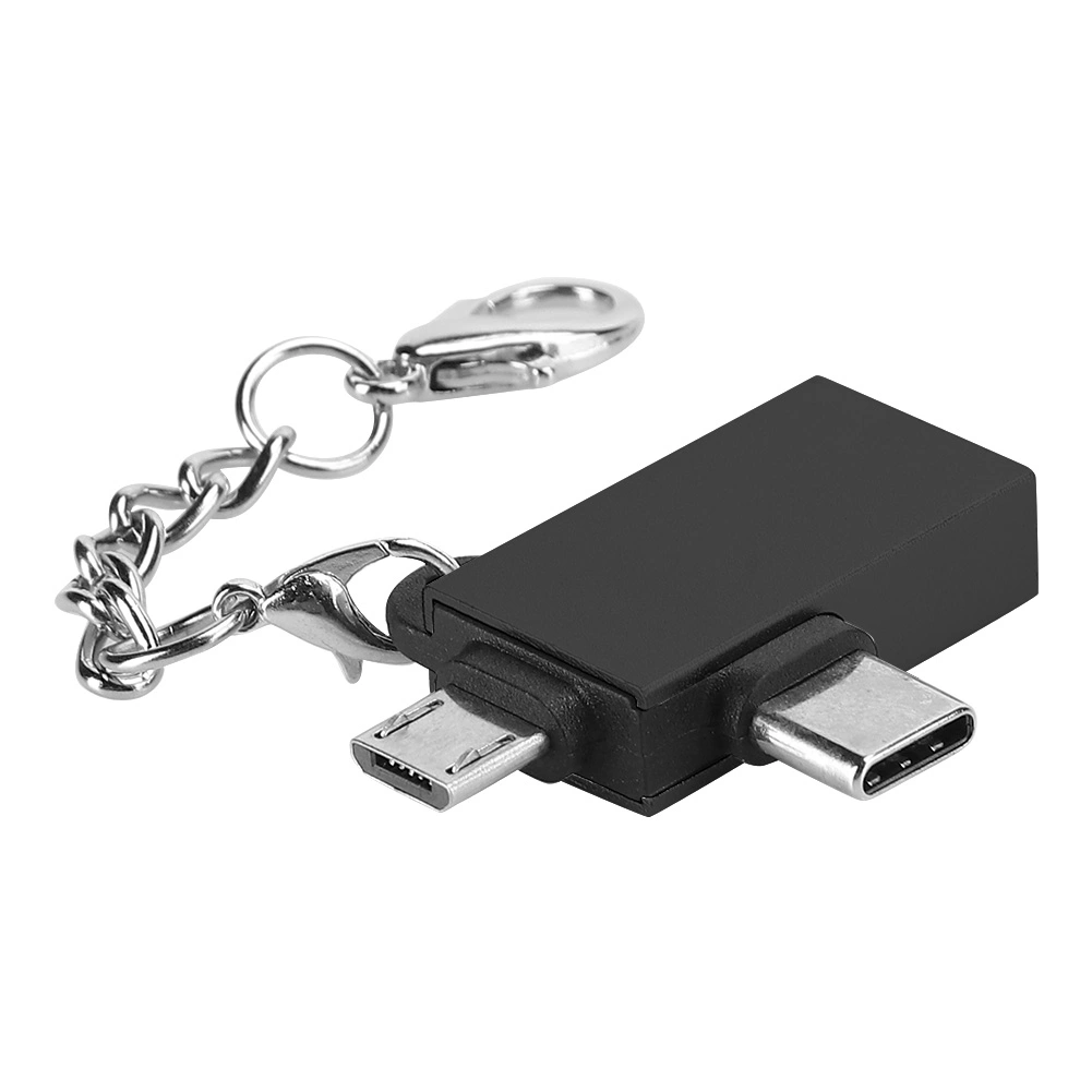 2PCS 2-in-1 USB OTG Adapter with USB 3.0 Interface USB to Type-C Adapter Converter for Android(Black with Chain )