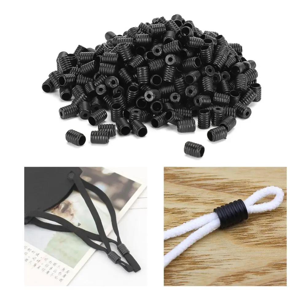 400Pcs Adjustable Elastic Cord Buckle MultiFunction Silicone Mouth-Muffle Rope Plug(Black )