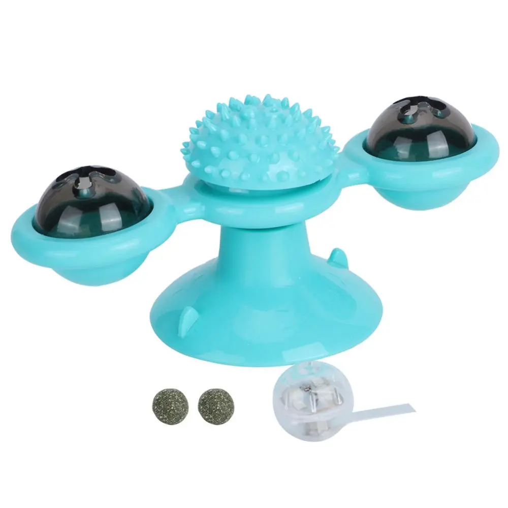 Pet Cat Rotating Catnip Massage Brush Hair Removal Tool Puzzle Interactive Chewing Toy Blue