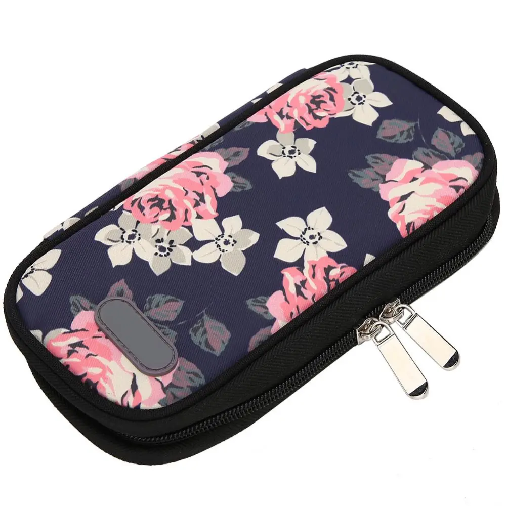 Portable Insulin Cold Storage Bag Medicines Refrigerated Cool Bag for Patient Care(Black Bottom Red Flower )