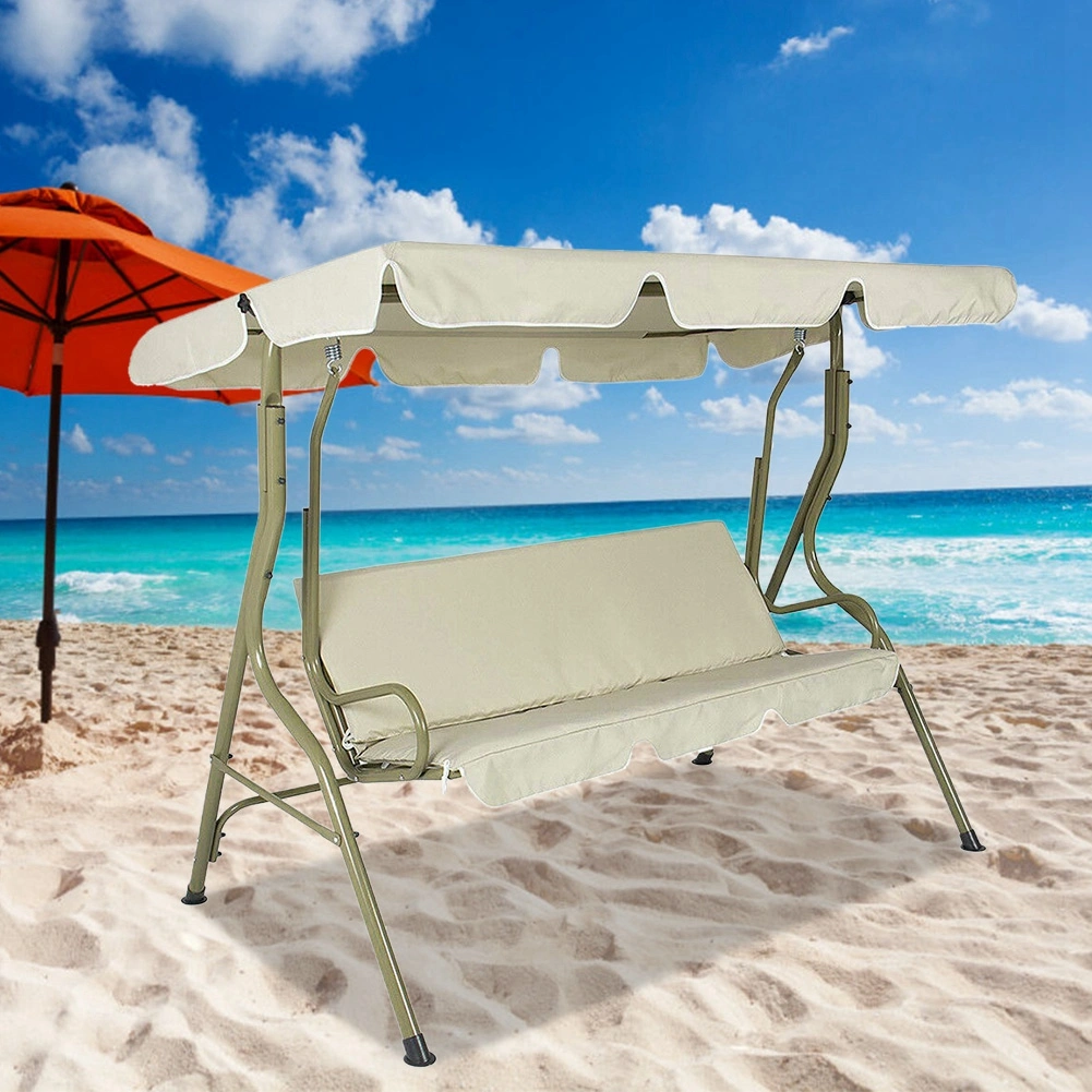 Double People Outdoor Garden Waterproof Swing Sunshade Cover Canopy Shade Cloth 142x120x18cm(Beige )