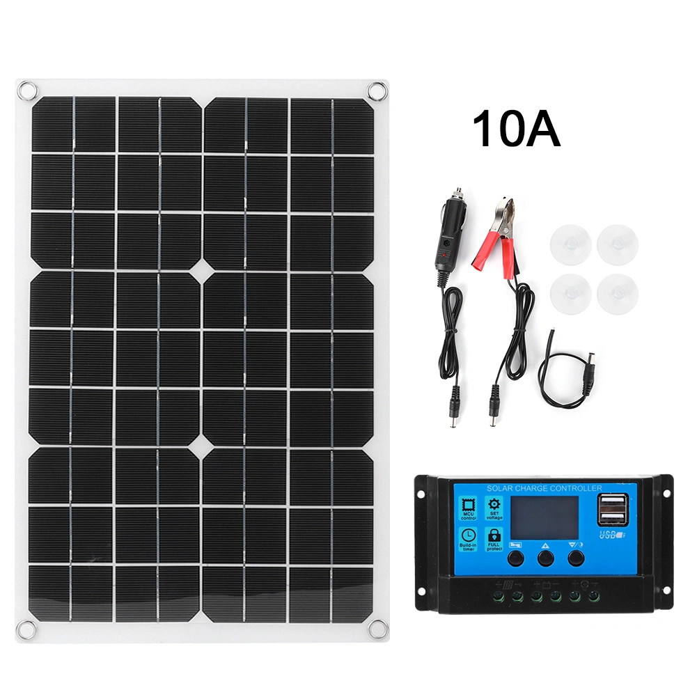 25W 18V Monocrystalline Solar Panel 12V/5V Dual USB IP65 Waterproof with 12V/24V PWM Controller(10A )