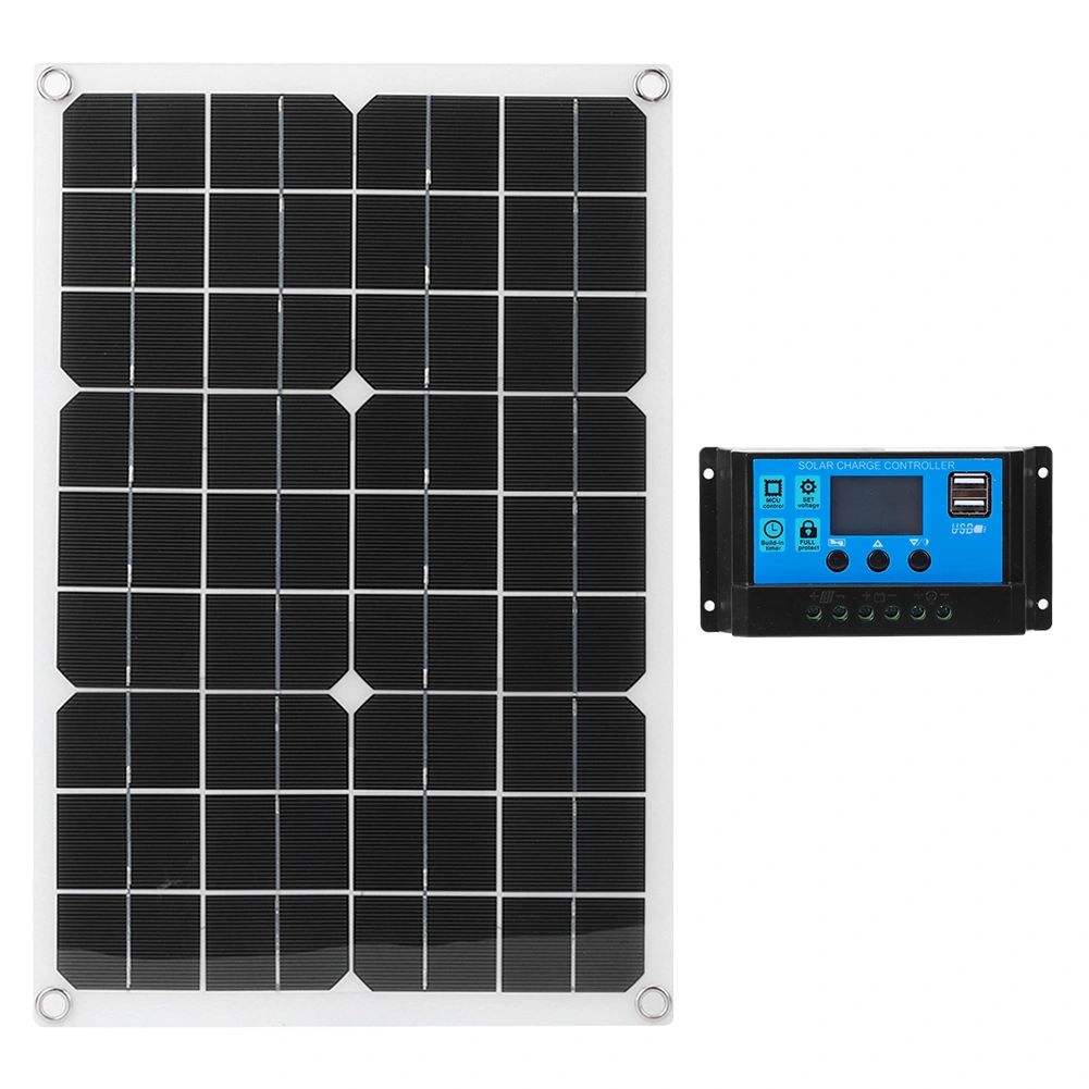 25W 18V Monocrystalline Solar Panel 12V/5V Dual USB IP65 Waterproof with 12V/24V PWM Controller(10A )