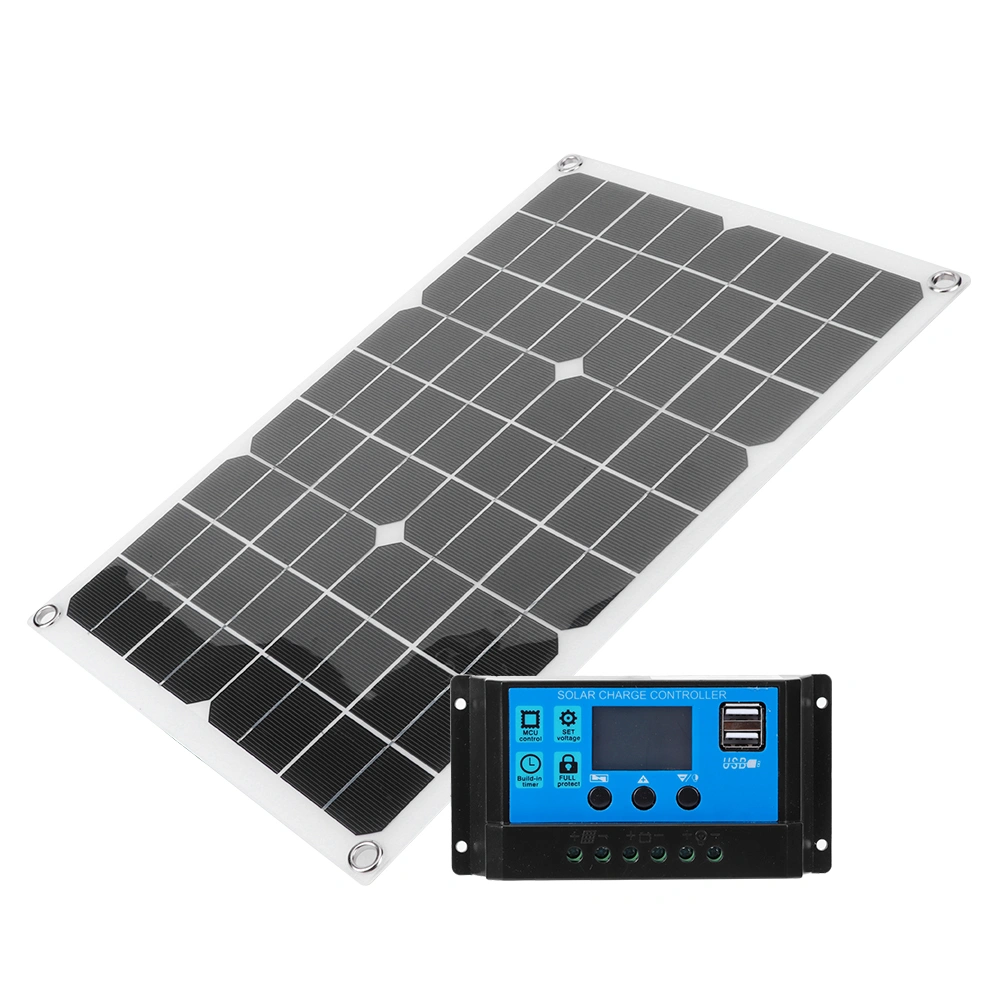 25W 18V Monocrystalline Solar Panel 12V/5V Dual USB IP65 Waterproof with 12V/24V PWM Controller(10A )