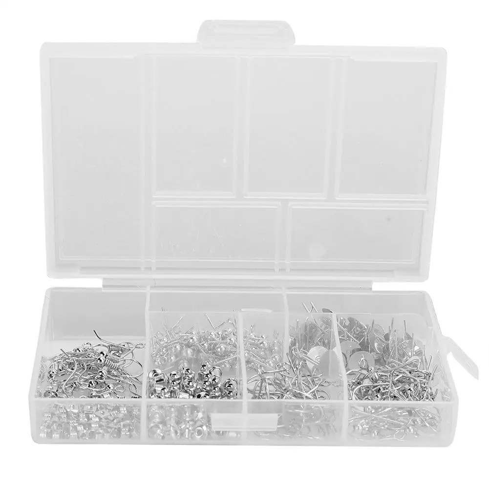 Earring Making Kit Round Bead Ear Stud Ear Wires Earring Hooks Jewelry Findings Set(White K )