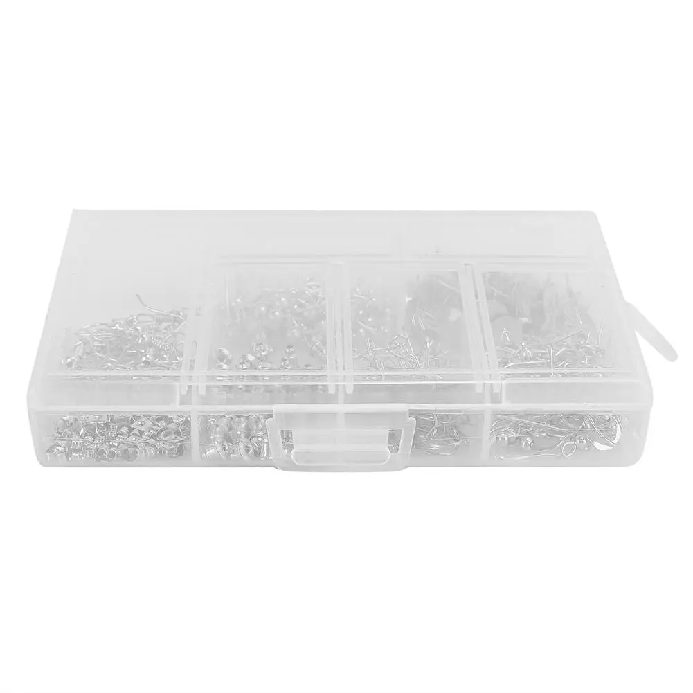 Earring Making Kit Round Bead Ear Stud Ear Wires Earring Hooks Jewelry Findings Set(White K )