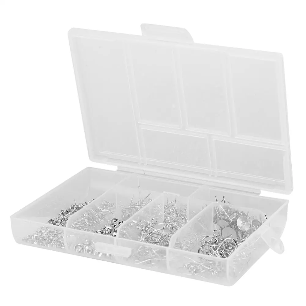 Earring Making Kit Round Bead Ear Stud Ear Wires Earring Hooks Jewelry Findings Set(White K )