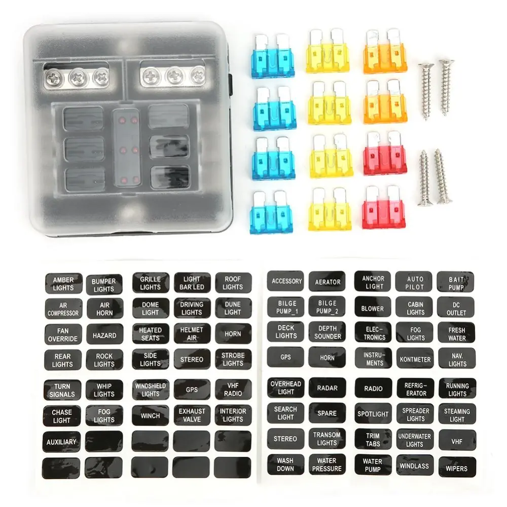 6 Way Fuse Box Car Boat Power Distribution Blade Fuse Holder Block Panel 12V??32V