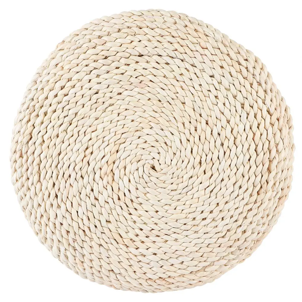 Japanese Style Round Tatami Hand Woven Floor Cushion Floor Pouf Mat for Meditation Yoga