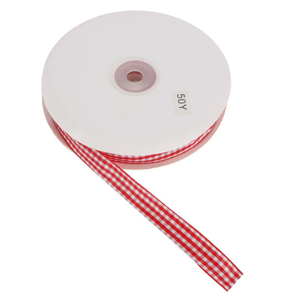 Checked Ribbon 50 Yards/Roll Making Bowknot Handicraft DIY Clothing Decoration Accessories(Red and White )